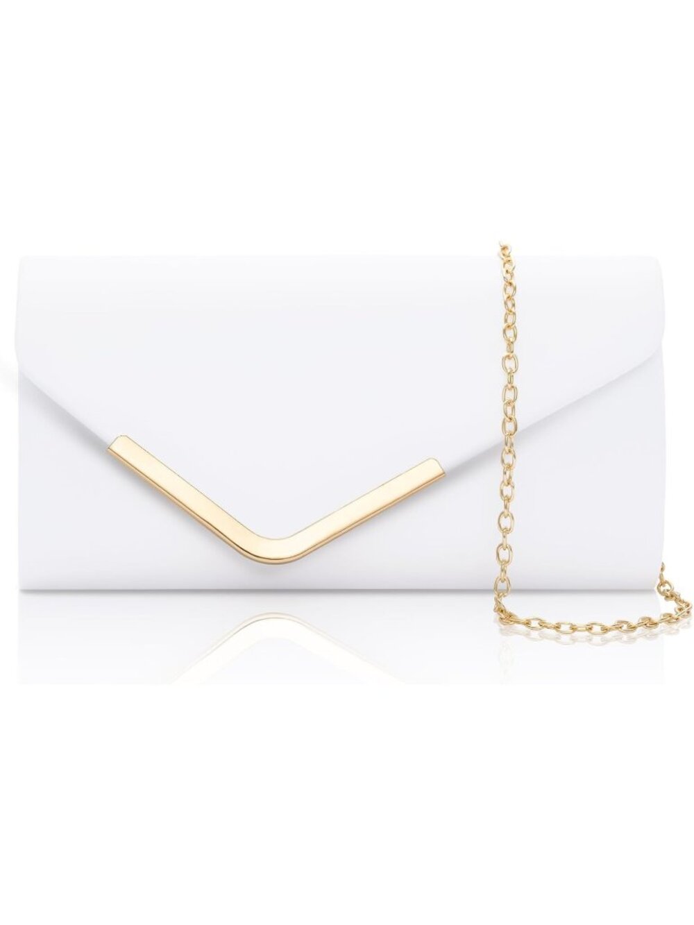 Women's White Lace Floral Mesh Envelope Chain Crossbody Prom Evening Bag Clutch